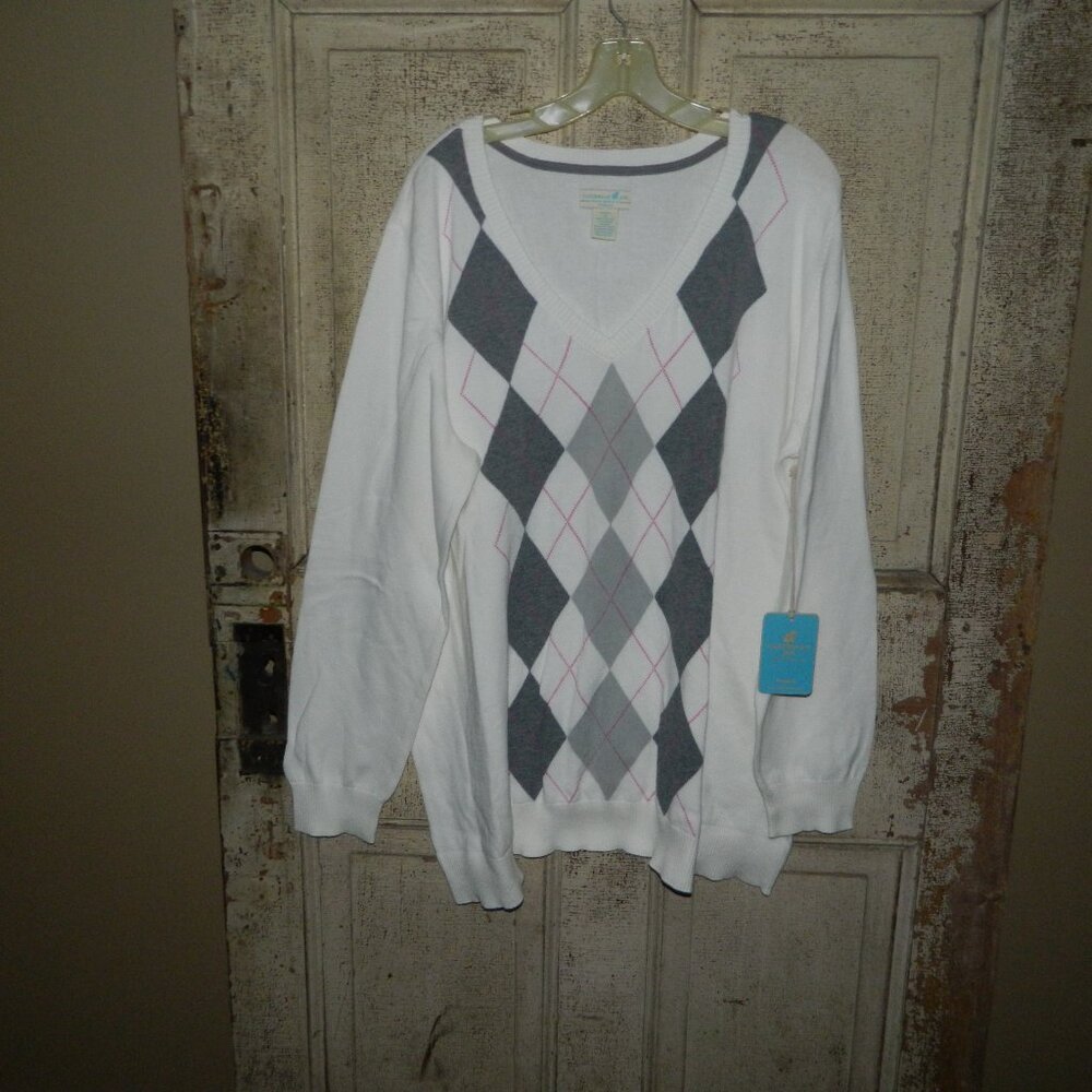 Caribbean Joe Island Supply Argyle V Neck Sweater (QQ-5)